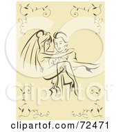 Royalty Free RF Clipart Illustration Of An Elegant Tan Bride And Groom Background With Floral Corners by cidepix