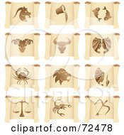 Royalty Free RF Clipart Illustration Of A Digital Collage Of Horoscope Icons On Parchment Scrolls by cidepix