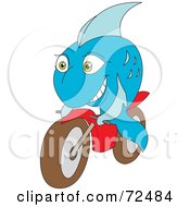 Poster, Art Print Of Blue Fish Riding A Motorcycle