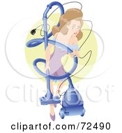 Royalty Free RF Clipart Illustration Of A Woman Vacuuming In A Purple Dress