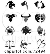 Poster, Art Print Of Digital Collage Of Black And White Horoscope Icons