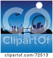 Poster, Art Print Of Plane Over The London Skyline At Night