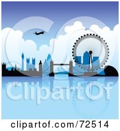Poster, Art Print Of Plane Over The London Skyline On A Blue Day