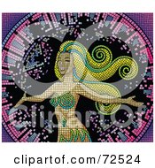 Royalty Free RF Clipart Illustration Of A Mosaic Woman With Long Hair Over Purple Pink And Black