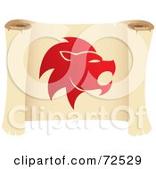 Poster, Art Print Of Red Leo Icon On A Parchment Scroll
