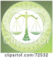 Poster, Art Print Of Green Libra Scale Horoscope Mosaic Tile Background