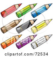 Royalty Free RF Clipart Illustration Of A Digital Collage Of Short Stubby Colored Pencils