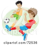 Two Little Boys On Opposing Teams Playing Soccer