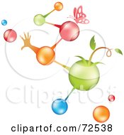 Poster, Art Print Of Colorful Life Molecules With Plants Hands And Butterflies