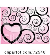 Poster, Art Print Of Pink Background With Black Swirls And A Heart