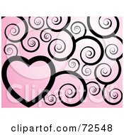 Royalty Free RF Clipart Illustration Of A Pink Background With Black Swirls And A Heart by cidepix