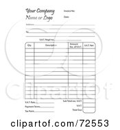 Royalty Free RF Clipart Illustration Of A Business Invoice With Blank Fields And Sample Text