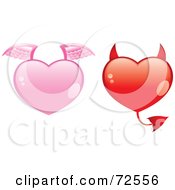 Poster, Art Print Of Digital Collage Of Pink And Red Angel And Devil Hearts
