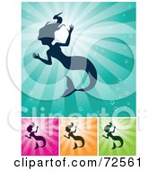 Royalty Free RF Clipart Illustration Of A Digital Collage Of Silhouetted Mermaids On Shining Backgrounds
