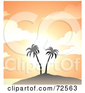 Poster, Art Print Of Two Palm Trees On A Hill Against A Pastel Orange Sunset