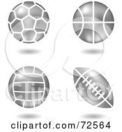 Poster, Art Print Of Digital Collage Of Silver Metal Balls Soccer Basketball Volleyball And Football