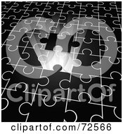 Royalty Free RF Clipart Illustration Of A Bright Light Shining Out Of A Space In A Black Puzzle The Piece Hovering by cidepix