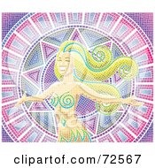 Mosaic Woman With Long Hair Over Purple Pink And White