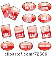 Royalty Free RF Clipart Illustration Of A Digital Collage Of Shiny Red Retail Promotion Labels