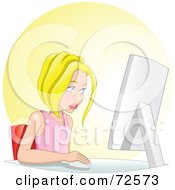 Poster, Art Print Of Tired Blond Girl Using A Desktop Computer