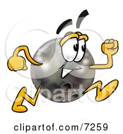 Clipart Picture Of A Bowling Ball Mascot Cartoon Character Running