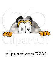 Clipart Picture Of A Bowling Ball Mascot Cartoon Character Peeking Over A Surface by Toons4Biz