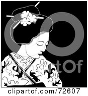 Poster, Art Print Of Black And White Beautiful Geisha Looking Down