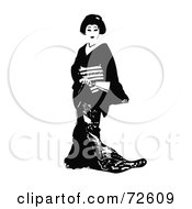 Full Length View Of A Black And White Geisha Woman