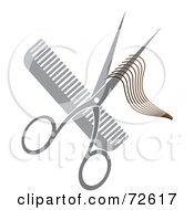 Poster, Art Print Of Pair Of Shears With Hair Over A Gray Comb