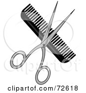 Royalty Free RF Clipart Illustration Of A Pair Of Shears Over A Black Comb by Pams Clipart #COLLC72618-0007