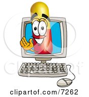 Medicine Pill Capsule Mascot Cartoon Character Waving From Inside A Computer Screen