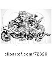 Poster, Art Print Of Black And White Chinese Warrior With A Dragon And Sword