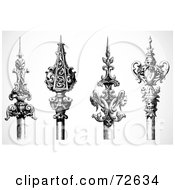 Digital Collage Of Four Black And White Ornamental Spears