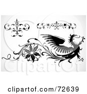 Poster, Art Print Of Digital Collage Of Black And White Borders Elements And A Phoenix