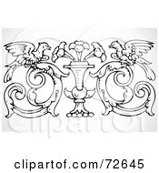 Royalty Free RF Clipart Illustration Of A Black And White Bird Scroll And Vase Design Element