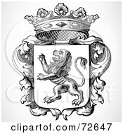 Royalty Free RF Clipart Illustration Of A Black And White Lion Shield With Leaves And A Crown by BestVector