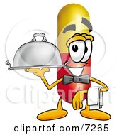 Clipart Picture Of A Medicine Pill Capsule Mascot Cartoon Character Dressed As A Waiter And Holding A Serving Platter