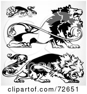 Digital Collage Of Ornamental Black And White Lions