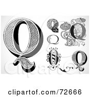 Royalty Free RF Clipart Illustration Of A Digital Collage Of Black And White Letters Q Version 1
