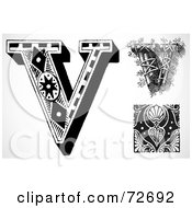 Royalty Free RF Clipart Illustration Of A Digital Collage Of Black And White Letters V Version 3