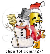 Poster, Art Print Of Medicine Pill Capsule Mascot Cartoon Character With A Snowman On Christmas