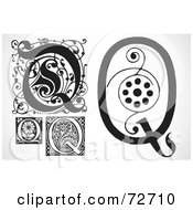 Royalty Free RF Clipart Illustration Of A Digital Collage Of Black And White Letters Q Version 2