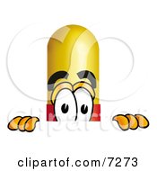 Poster, Art Print Of Medicine Pill Capsule Mascot Cartoon Character Peeking Over A Surface