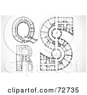 Poster, Art Print Of Digital Collage Of Architectural Black And White Blueprint Styled Letters Q R And S