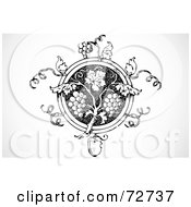 Royalty-Free (RF) Clipart Illustration of a Black And White Ornate Grape Vine Circle Element by BestVector #COLLC72737-0144