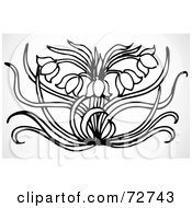 Royalty Free RF Clipart Illustration Of A Black And White Tulip Flower And Leaf Design Element by BestVector