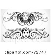 Poster, Art Print Of Digital Collage Of Black And White Female Face Border Design Elements - Version 1