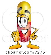 Clipart Picture Of A Medicine Pill Capsule Mascot Cartoon Character Pointing At The Viewer