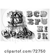 Digital Collage Of Elegant Black And White Leafy Letters A Through K