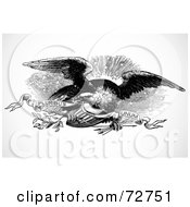 Poster, Art Print Of Black And White Eagle Flying With A Shield Arrows Leaves And Banner